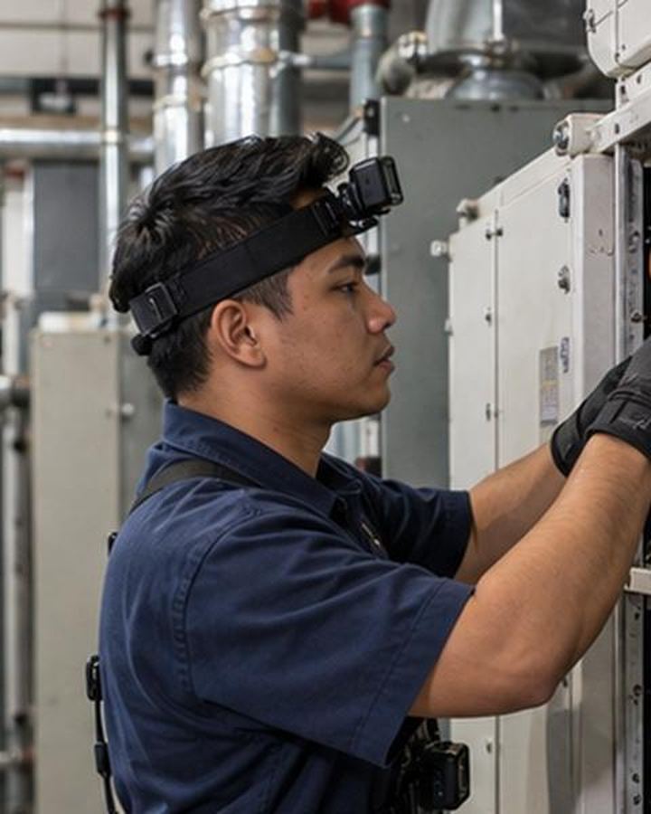 Factory equipment recorder at work with a head camera