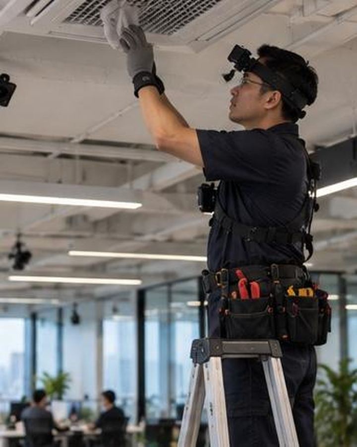 Construction recorder at work with a head camera