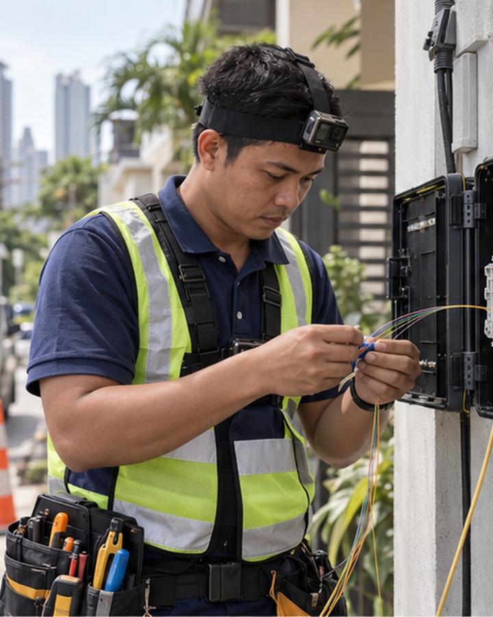 Utilities & telecom recorder at work with a head camera