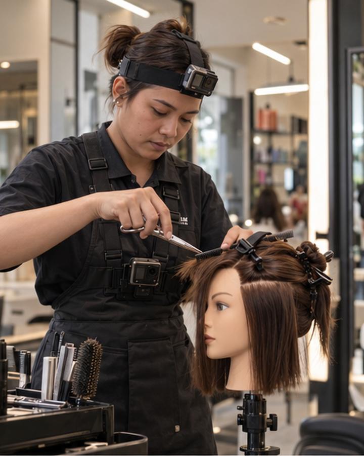 Beauty & personal care recorder at work with a head camera