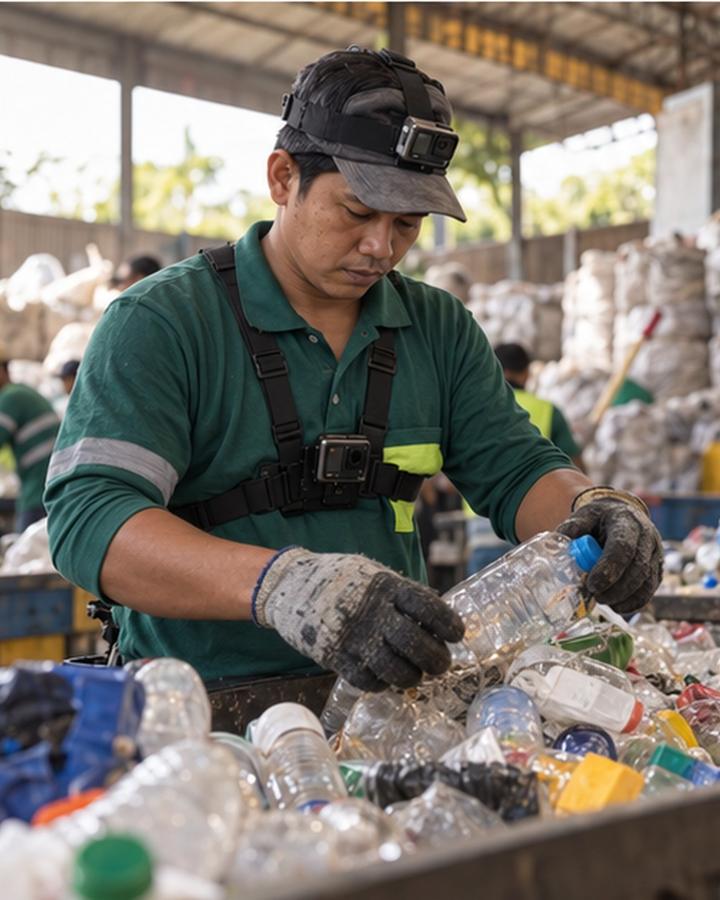 Waste & recycling recorder at work with a head camera