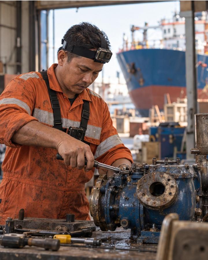 Shipyards & aircraft recorder at work with a head camera